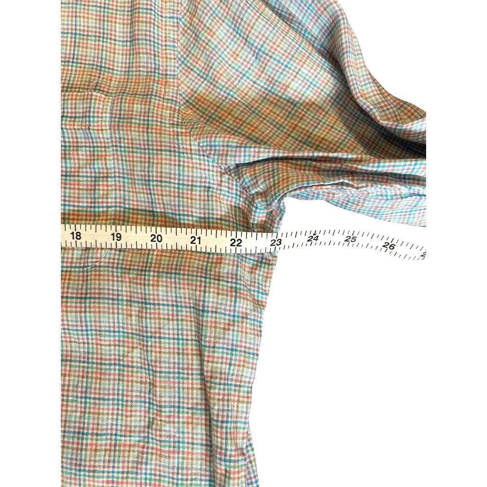 BROOKS BROTHERS Men's 100% Linen Button Down Shirt LARGE Micro Plaid Regent Fit - Picture 4 of 8